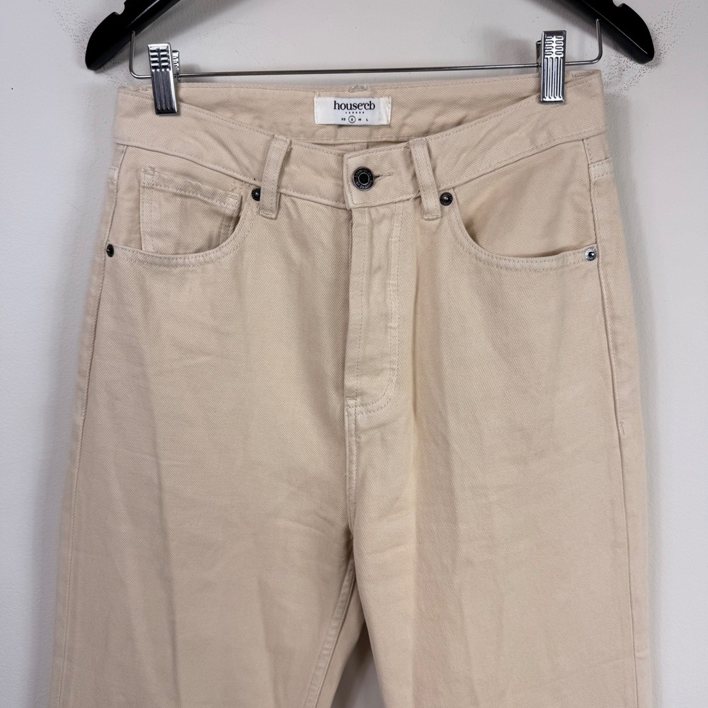 House of CB Yara Beige High Waisted Wide Leg Button Fly Cotton Jeans Small - Picture 3 of 10